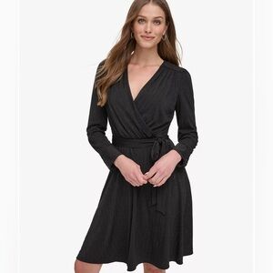 DKNY Embellished Faux Wrap Dress